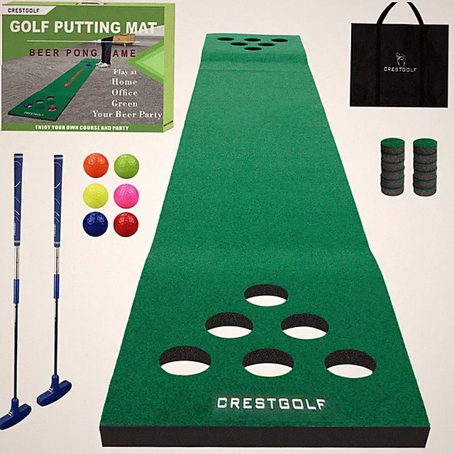Golf BeerPong Game Set Green Mat,Golf Putting Mat Indoor Putting Green With Club