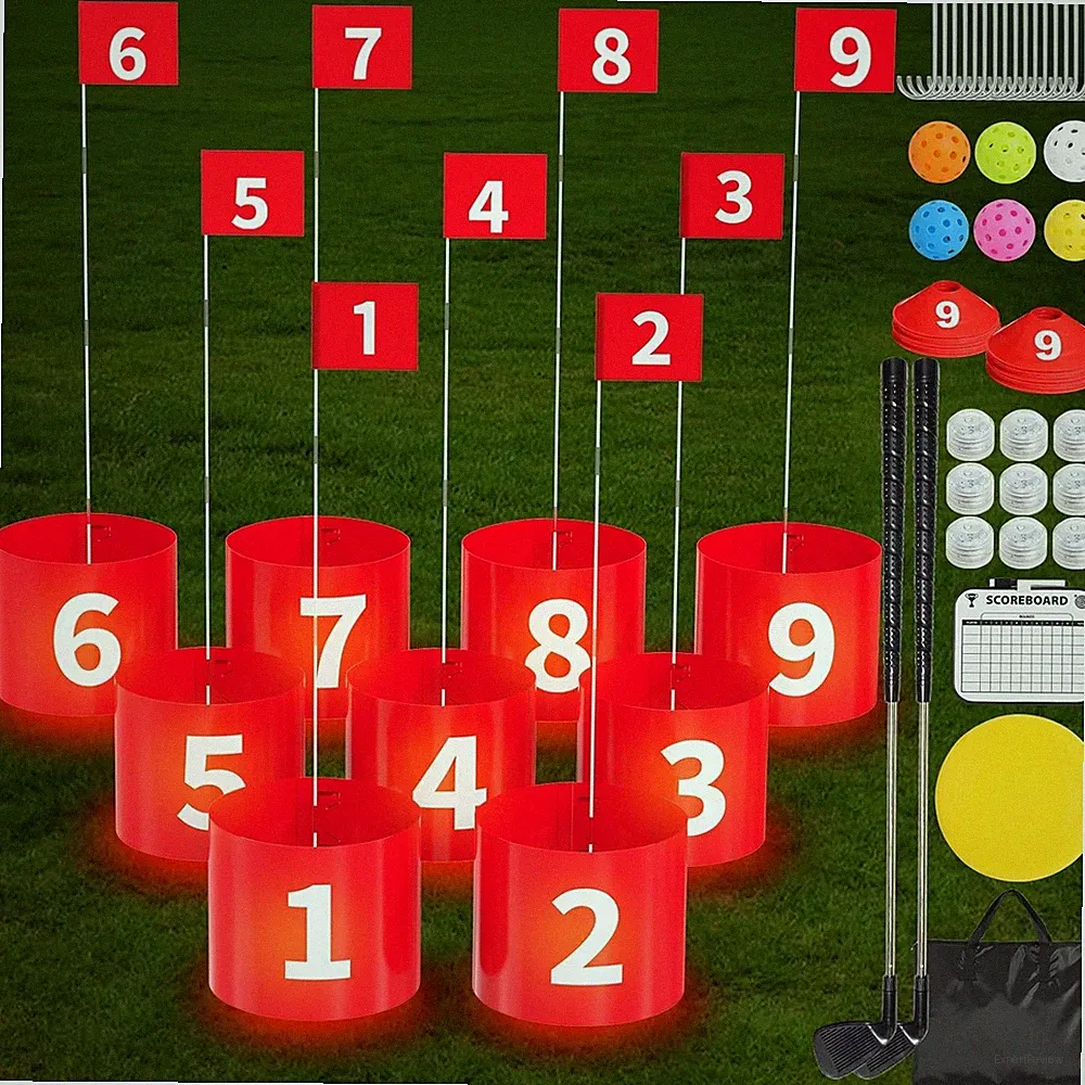 Golf Bucket Yard Game 2 Clubs for Adults and Family, 9 Hole Golf Course, Ba