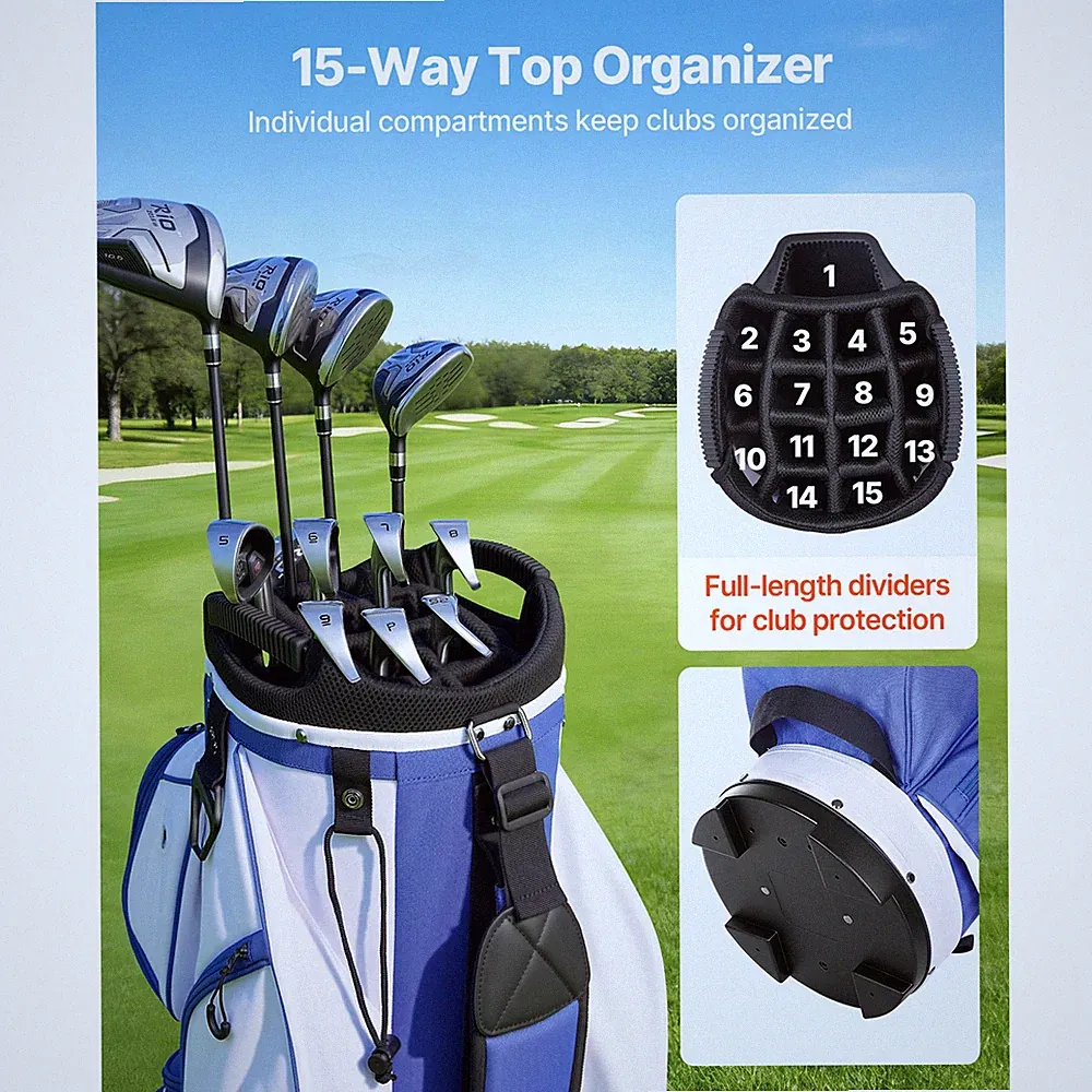 Golf Cart Bag, 15 Way Top Divider Organizer, Golf Club Bag With Full-length Divi