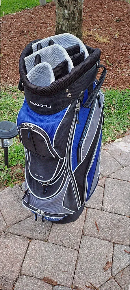 golf cart bag MAXFLI black blue 14 div shoulder strap rain cover cooler...