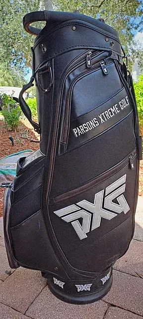 Golf Cart Bag PXG 6 Div Black White Shoulder Strap Rain Cover 2 Little Cooler Po