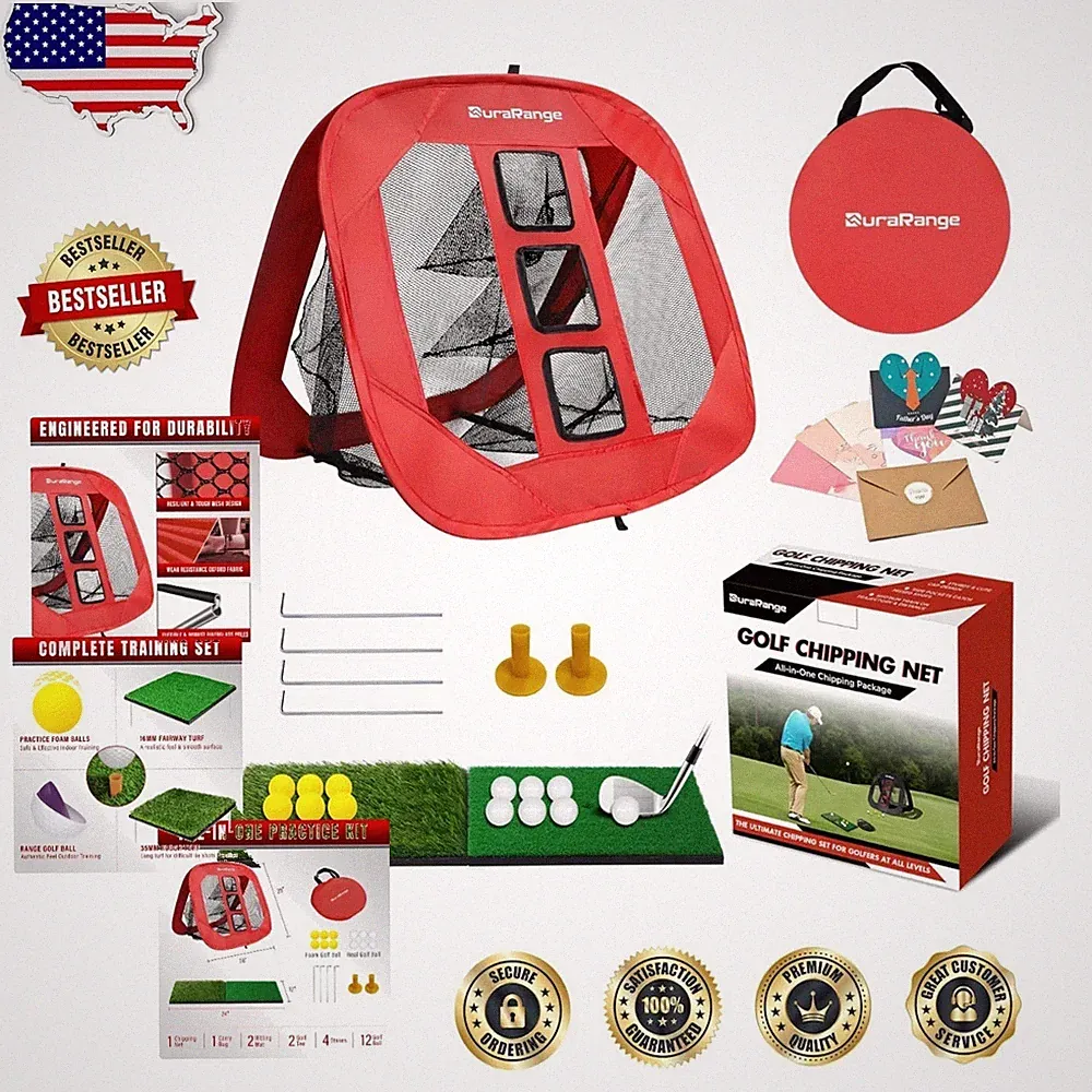 Golf Chipping Net Combo - 3 Targets, 2 Mats, 12 Balls, Durable Oxford Fabric