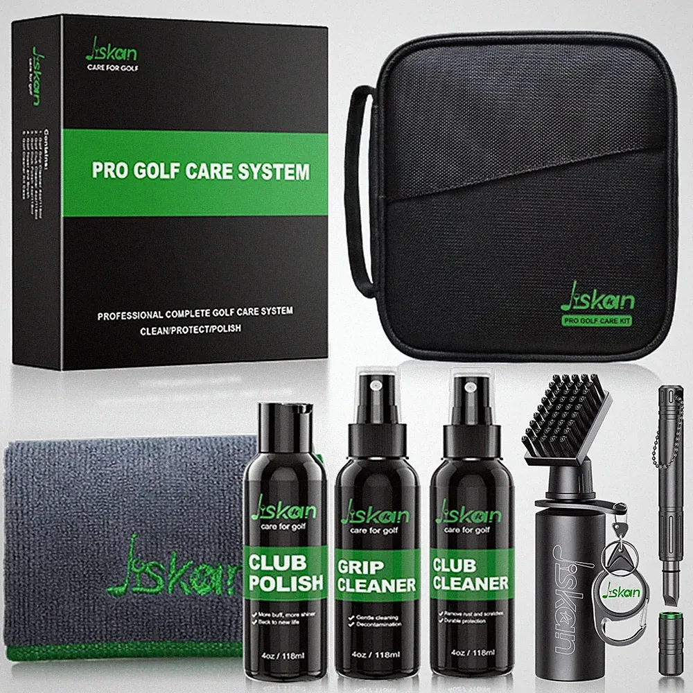 Golf Cleaning Kit Club Brush Grip Cleaner Polish Groove Sharpener Jiskan Towel