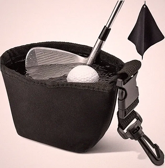Golf Club and Golf Ball Cleaning Bag & Cleaning Towel - Cleans Club