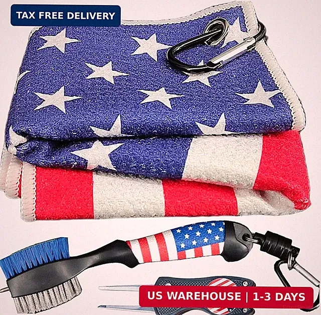 Golf Club Brush and Amercian Flag Golf Towels, Golf Groove Cleaner Cleaning kit