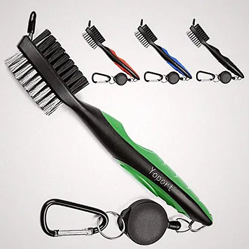 Golf Club Brush and Club Groove Cleaner 2 Ft Retractable Zip-line Green+black