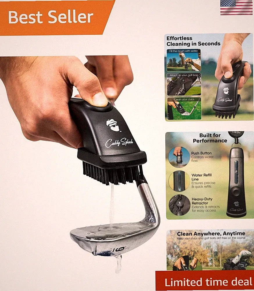 Golf Club Brush Pro with Water- Heavy Duty Retractable Clip- Push Button for...