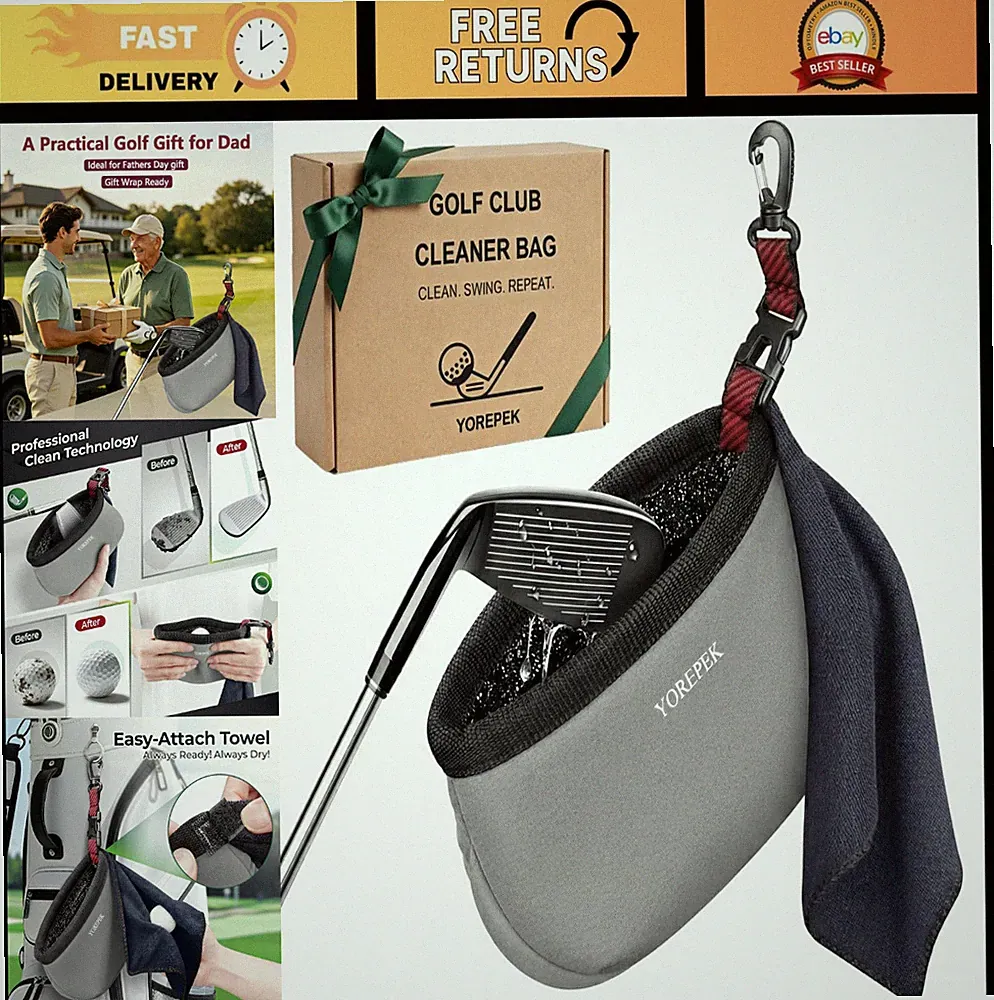 Golf Club Cleaner Bag with Towel & 360° Clip | Zipper Pocket Pouch for Golf Acce