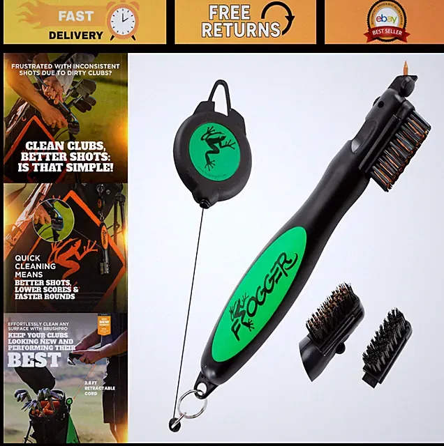 Golf Club Cleaner Brush with Ergonomic Grip & 2.5ft Retractable Cord - Sturdy Gr