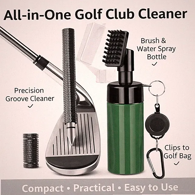 Golf Club Cleaner Brush with Water Spray – Groove Tool & Bag Clip