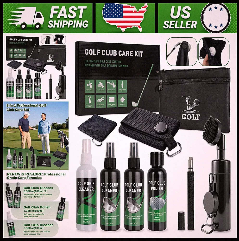 Golf Club Cleaning Kit 8-in-1 with Brush, Groove Sharpener, Towel & Bag