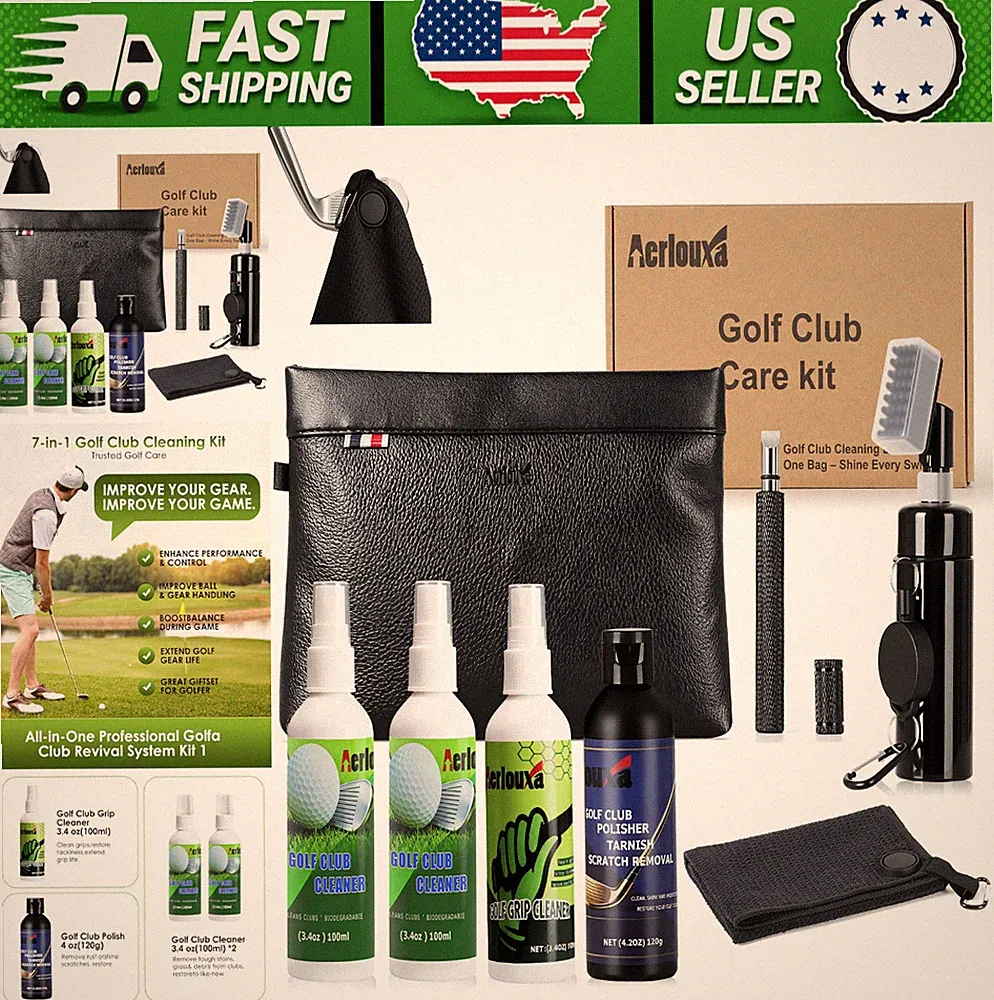 Golf Club Cleaning Kit with Brush, Towel, Grip Cleaner & Portable Bag