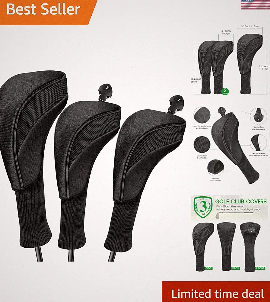 Golf Club Covers for Driver Fairway 3 Pcs Woods Golf Club Head Covers Hybrid...
