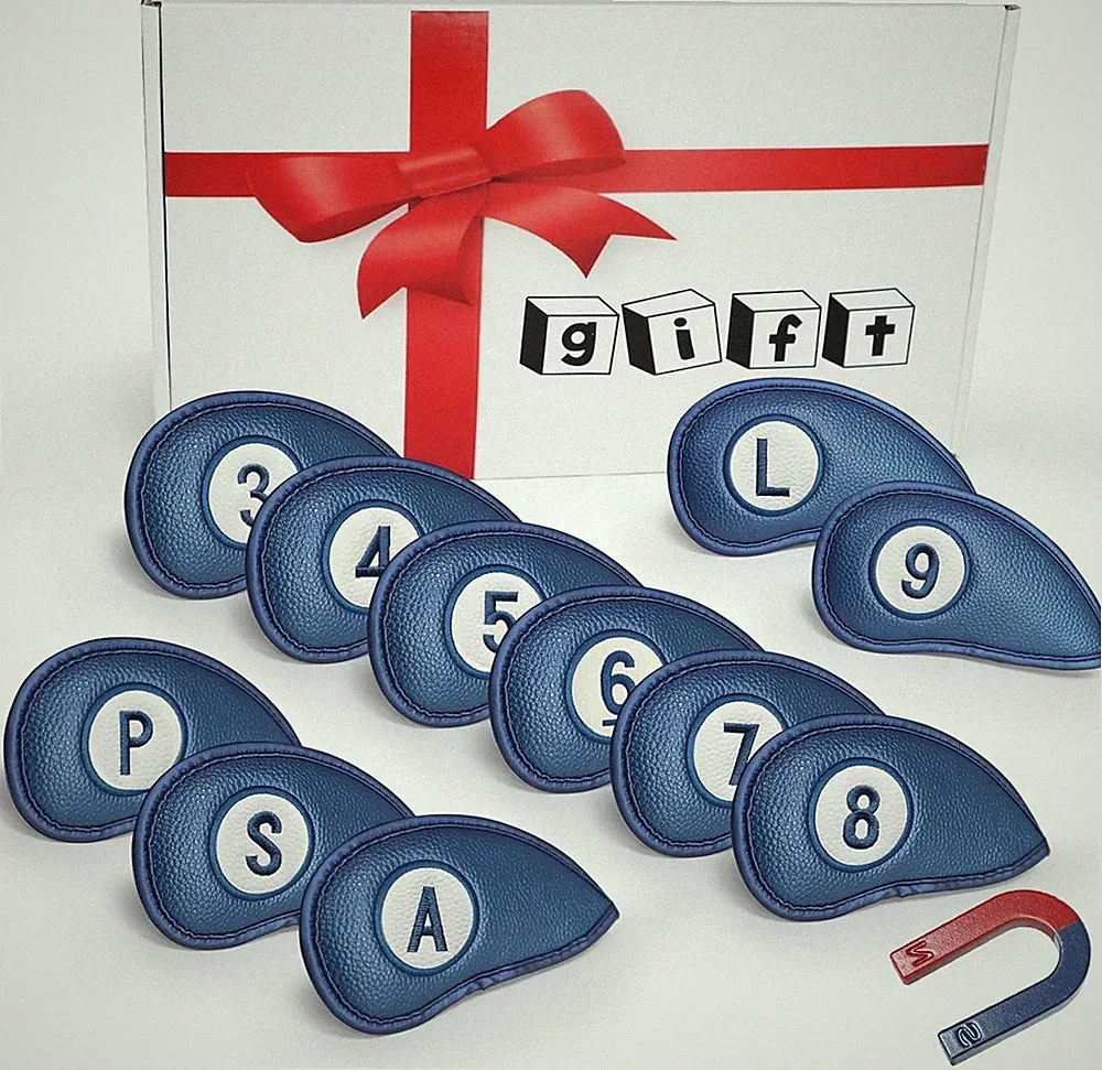Golf Club Covers for Irons Magnetic Value 11 Pack, Synthetic Leather Deluxe Head