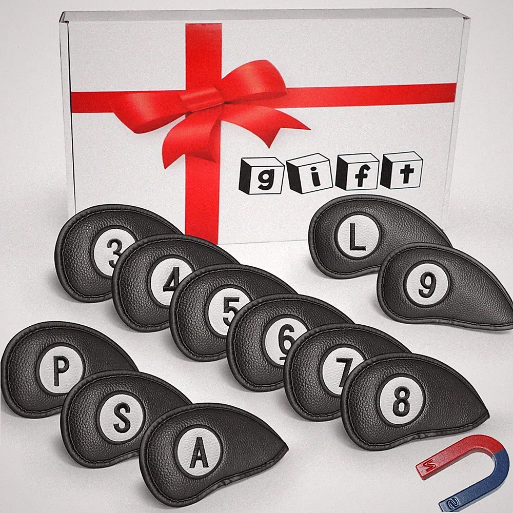 Golf Club Covers for Irons Magnetic Value Pack Synthetic Leather 11 Pcs Black