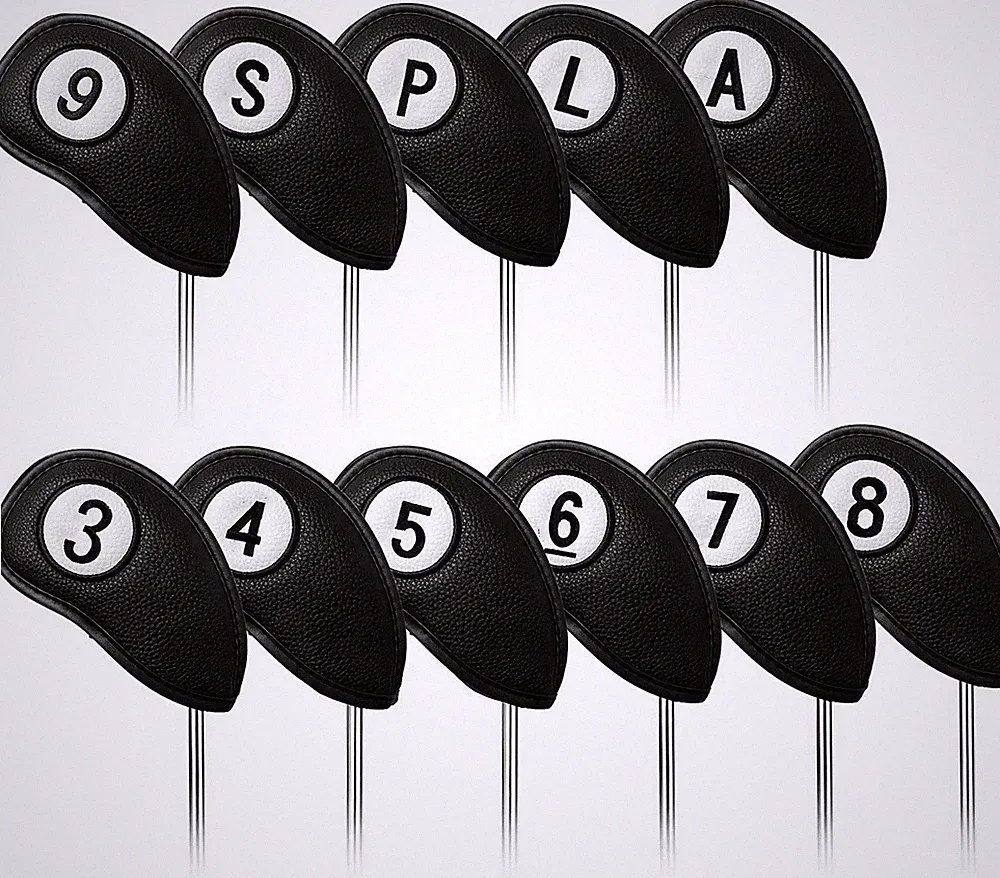 Golf Club Covers for Irons Magnetic Value Pack, Synthetic Leather 11 Pcs, Black