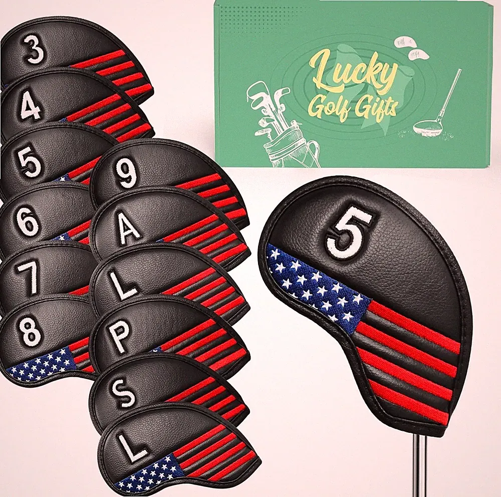 Golf Club Covers Iron Value 12 Pack Stylish Synthetic Leather USA Flag