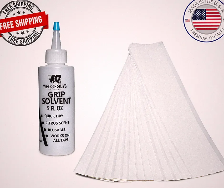 Golf Club GRIP KIT 15 (2"x10") Grip Tape Strips-5oz Solvent-Made in USA