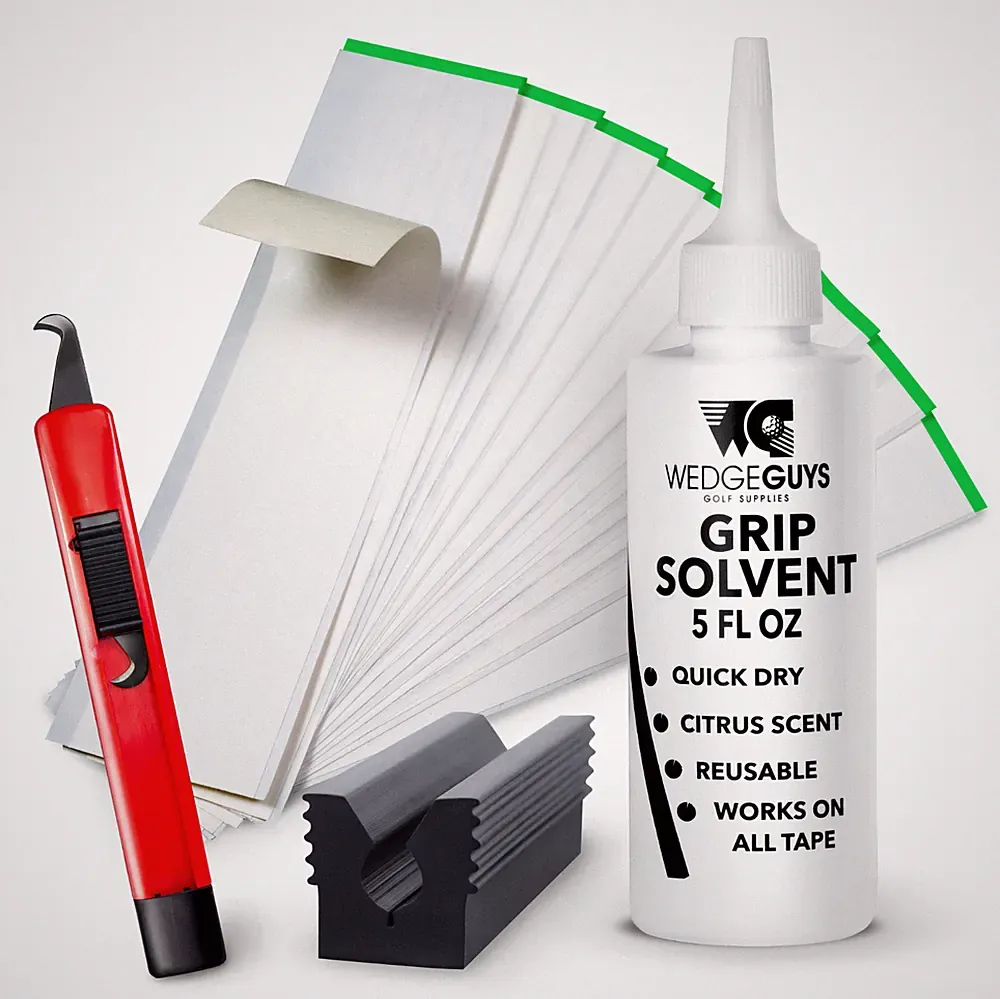Golf Club GRIP KIT 15 Tape Strips (2x10), Solvent, Vise Clamp and Hook Blade