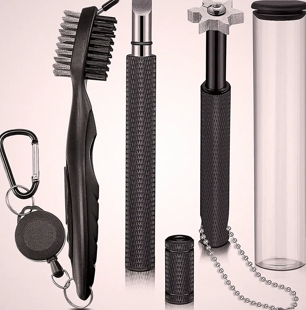 Golf Club Groove Sharpener 3 Pc Black U V Groove Retractable Brush Set