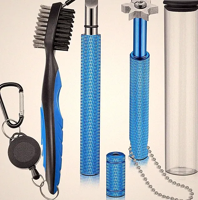 Golf Club Groove Sharpener Blue 3pcs Retractable Brush Tool Set