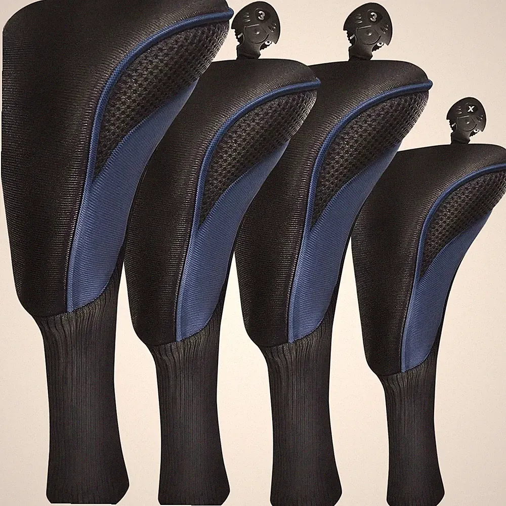 Golf Club Head Covers Driver Woods Hybrids 4 Pack Headcovers with Number Tag