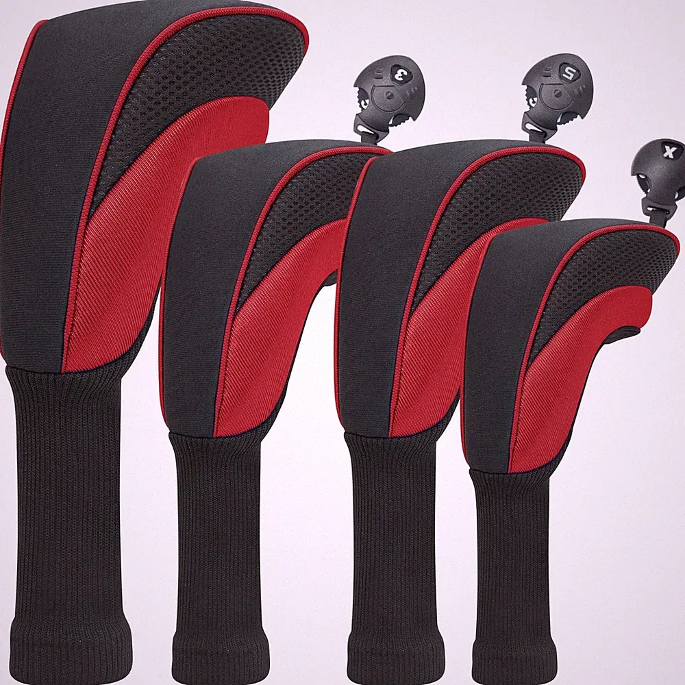 Golf Club Head Covers for Fairway Woods Driver Hybrids 4 Pieces Black Red