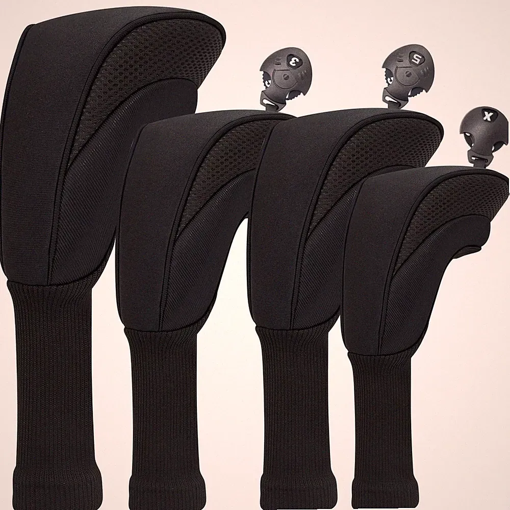 Golf Club Head Covers for Fairway Woods Driver Hybrids 4 Pieces Long Black