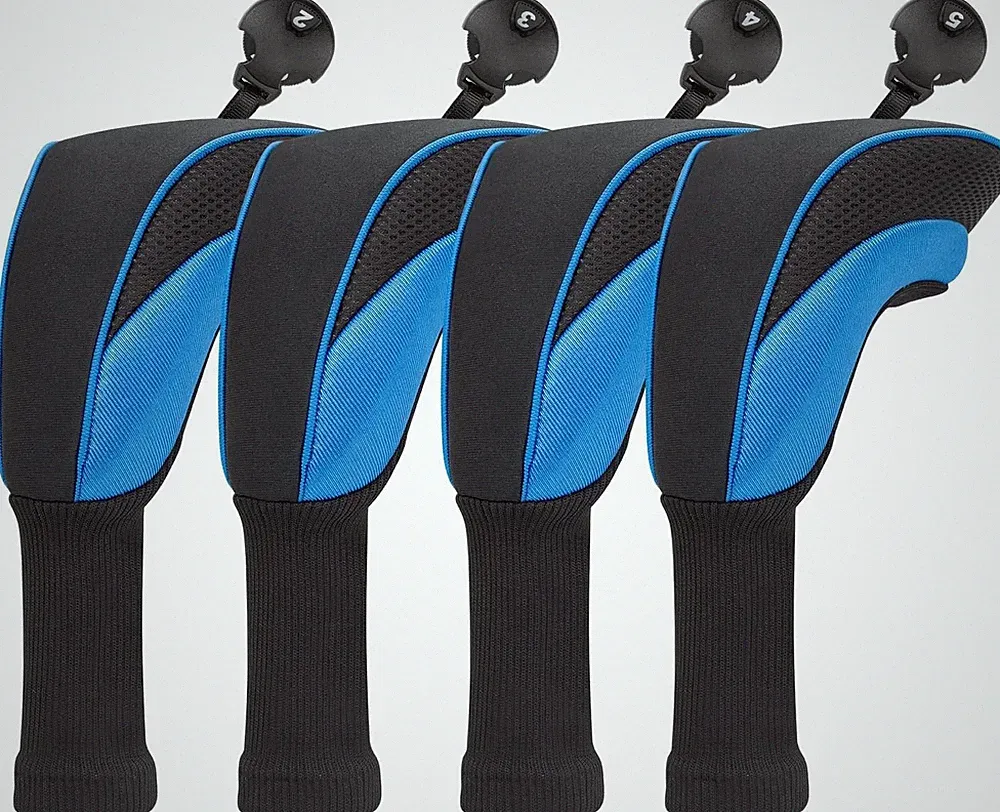 Golf Club Head Covers for Hybrids Woods Set 4 Pieces Long Neck Mesh Interchangea