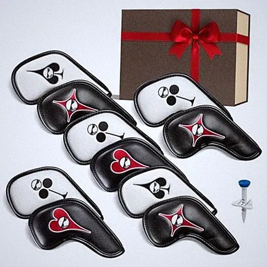 Golf Club Head Covers for Irons Set of 10, Lucky Poker Golf Gifts for Men