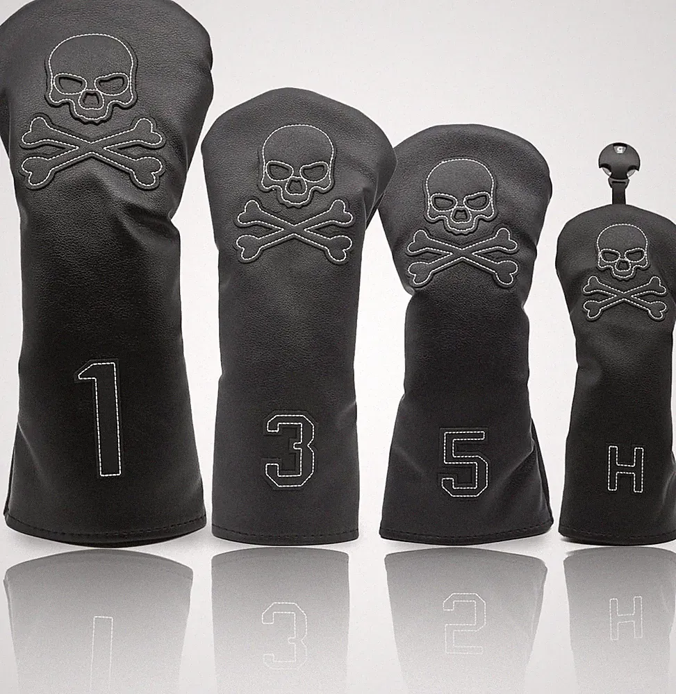 Golf Club Head Covers PU Leather Skull Covers for Drivers Fairway Woods Hybrids