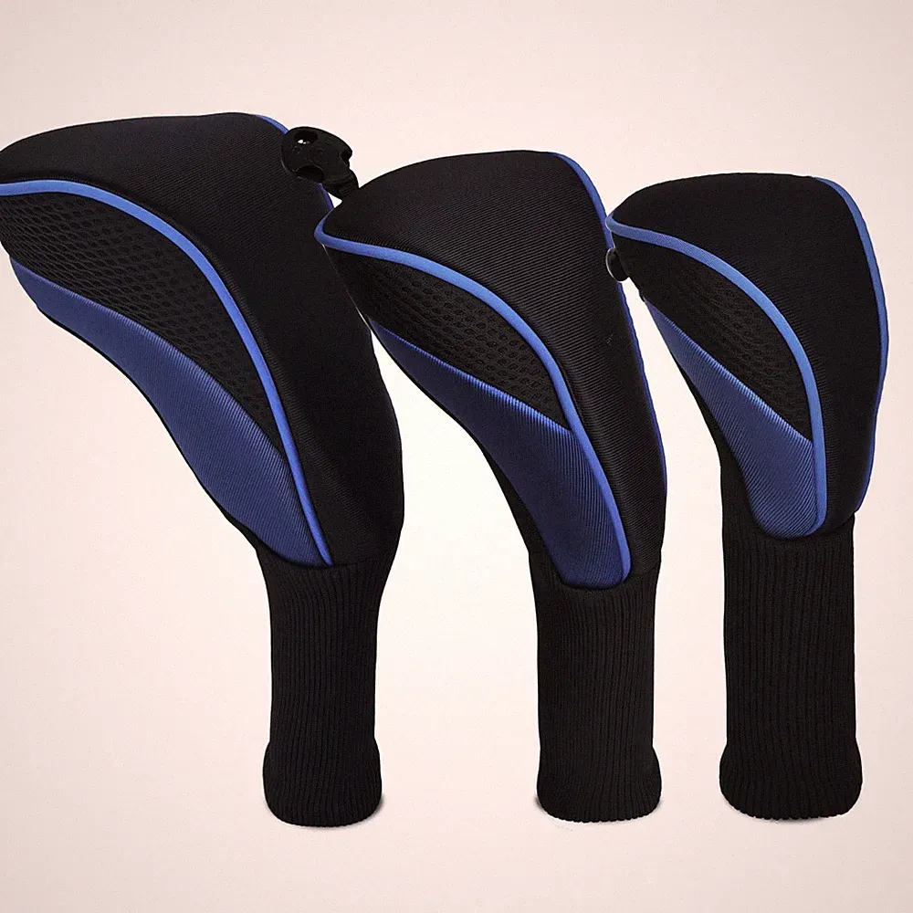 Golf Club Head Covers Set (3 Pieces) for Fairway Woods, Driver, Black/Blue