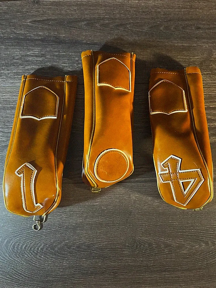 GOLF CLUB HEAD COVERS VINTAGE BROWN AMF BEN HOGAN — 3 WOOD DRIVER COVERS - USA