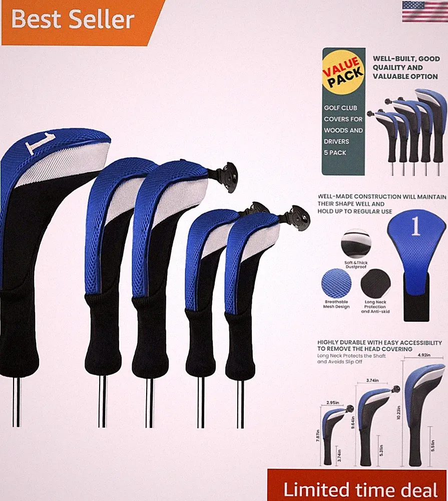 Golf Club Head Covers Woods Driver Fairway Hybrid 3/4/5 Set, Headcovers Men 1...