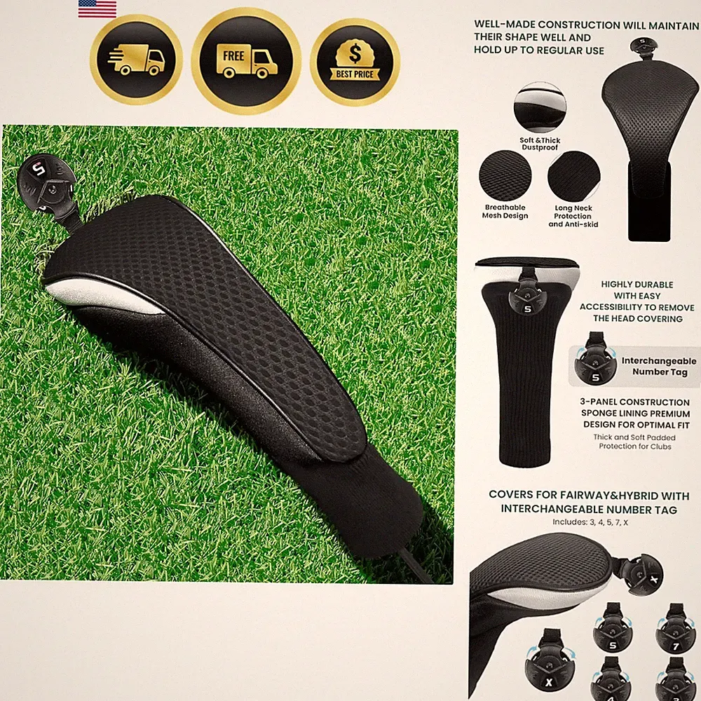 Golf Club Head Covers Woods Hybrids 1/2/3/4 Pack, Headcovers Men Women 3 5 7...