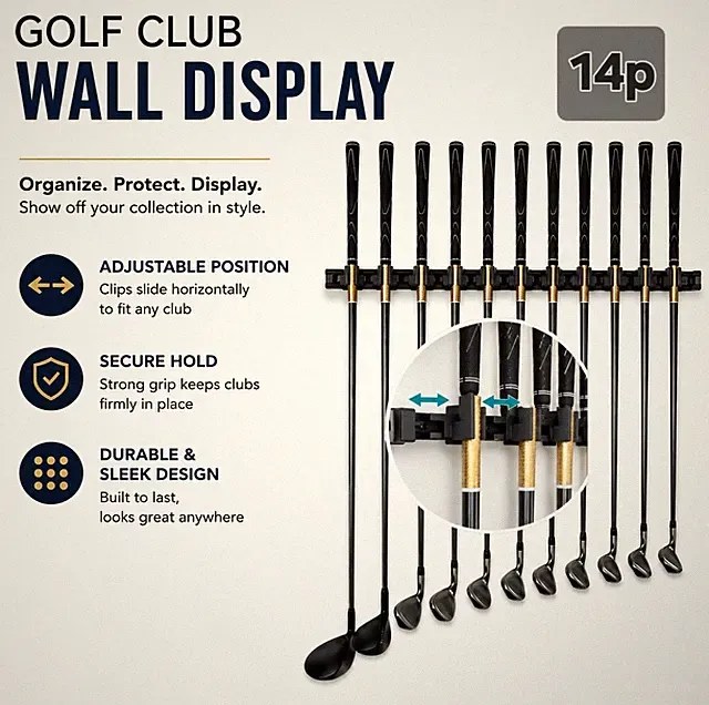 Golf club rack. 14 Golf club display. Golf club holder. With Aluminum Track