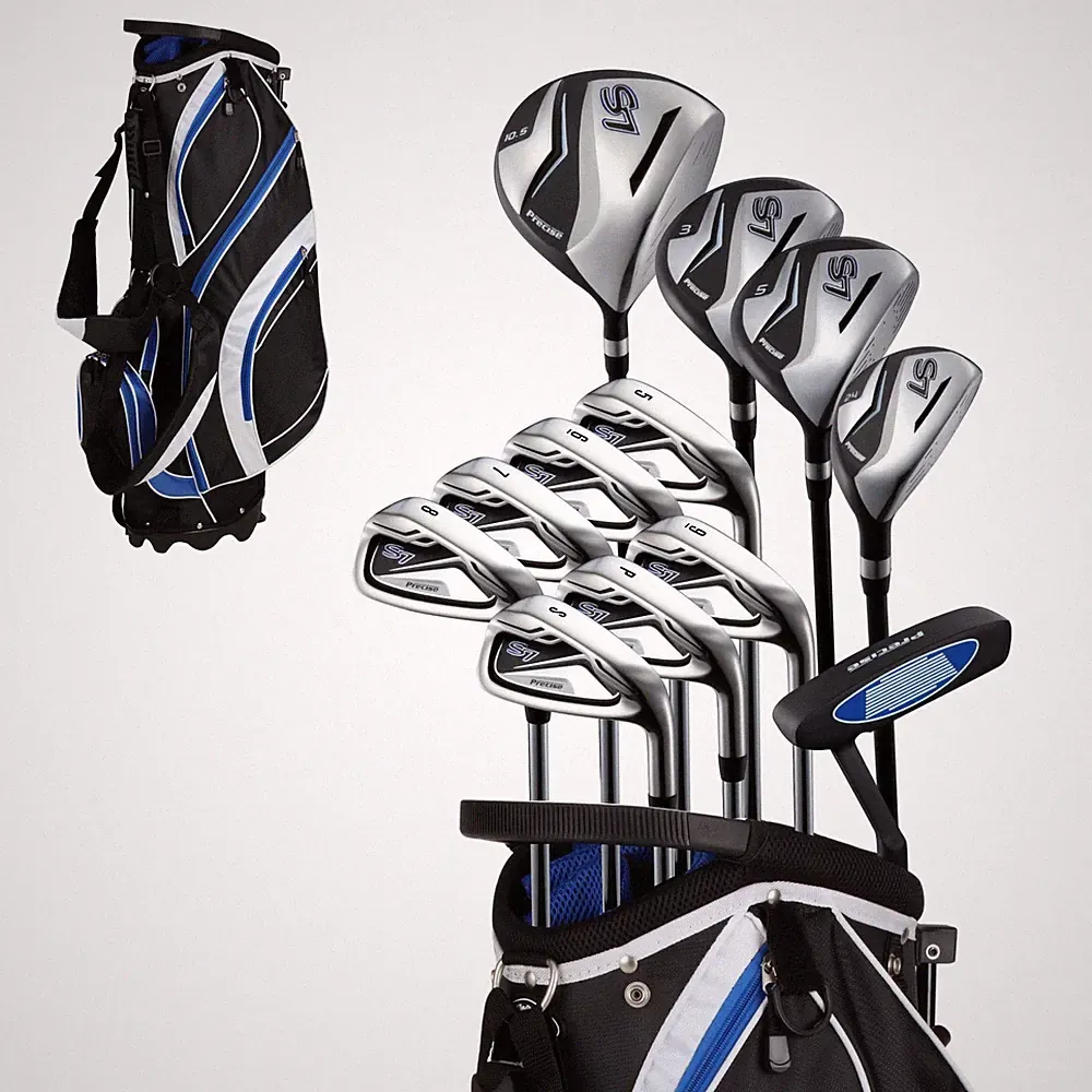 Golf Club Set 18 Piece Titanium Driver Irons Putter Bag Blue Precise S7 5-SW