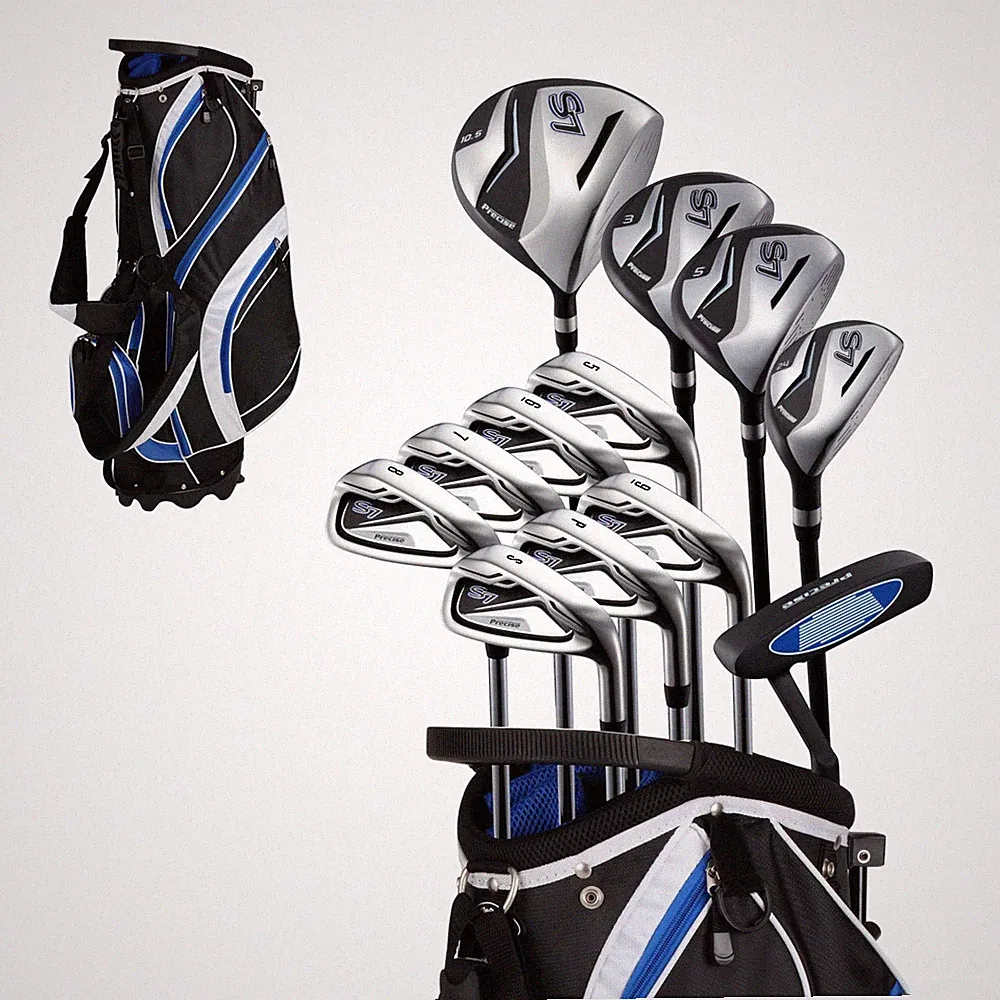 Golf Club Set 18 Piece Titanium Driver Irons Putter Bag Tall Blue 5-SW Precise