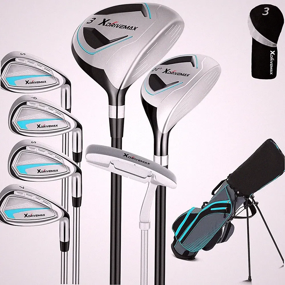 Golf Club Set 8 Piece Right Hand Light Blue Beginner XDriveMax Complete
