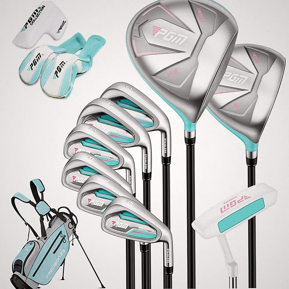 Golf Club Set 9 Piece Women Complete 2 Wood 6 Iron Putter Aquamarine Womens Sets