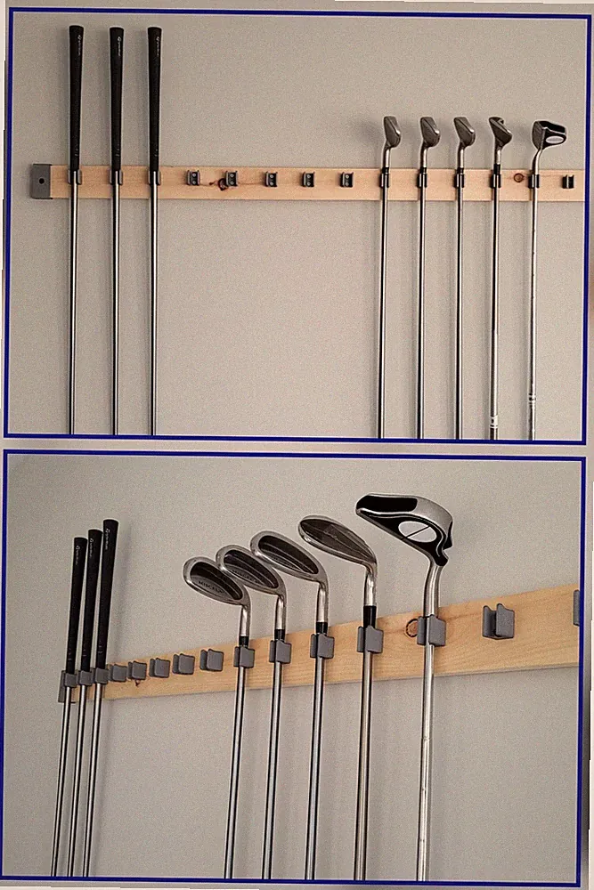 Golf club wall mount. Golf club wall display. Golf club holder. 15 holder set