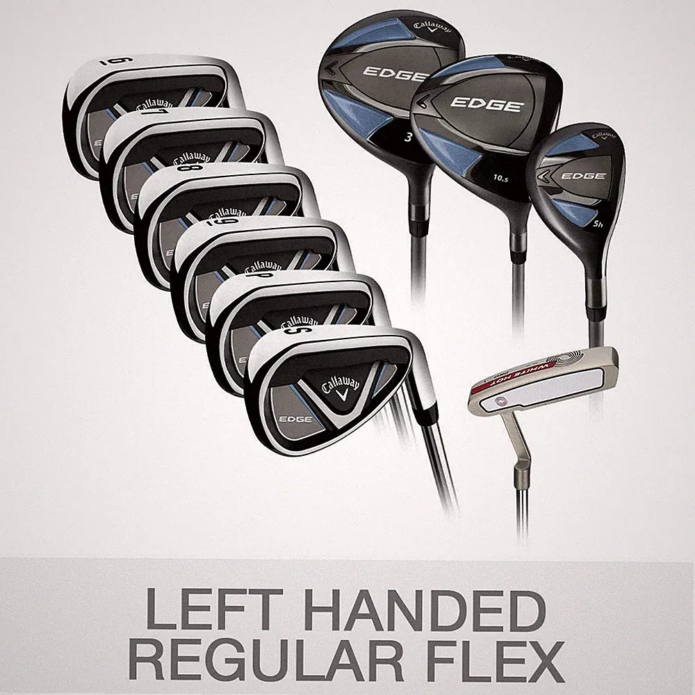 GOLF CLUBS CALLAWAY EDGE 10 PC SET DRIVER WEDGES IRONS PUTTER LEFT HAND REG FLEX