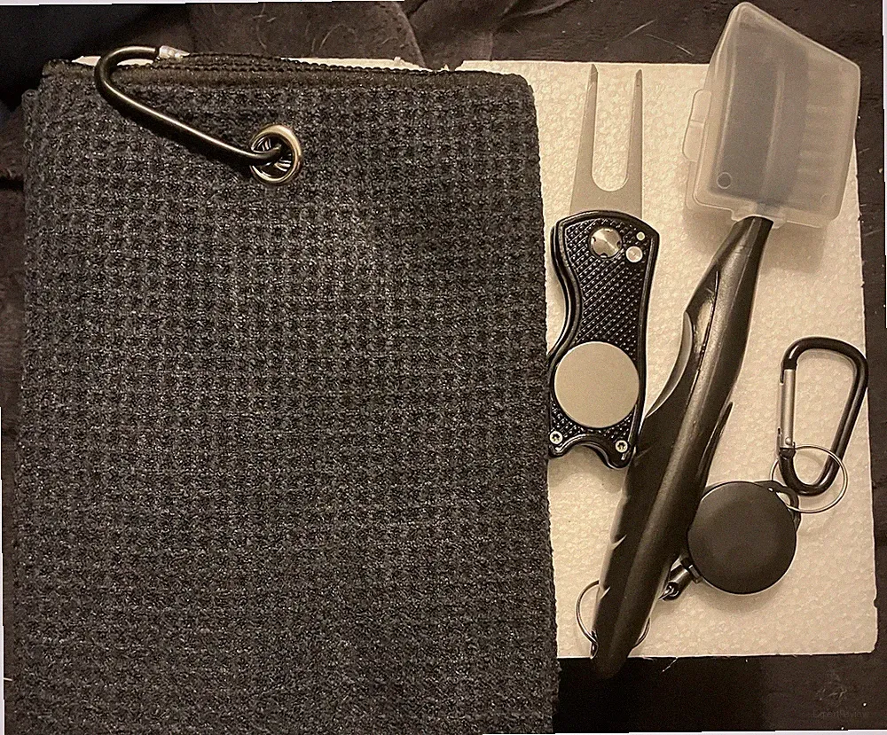 Golf Gift Set - Towel , Club Cleaning Brush and Divot Tool with Ball Marker