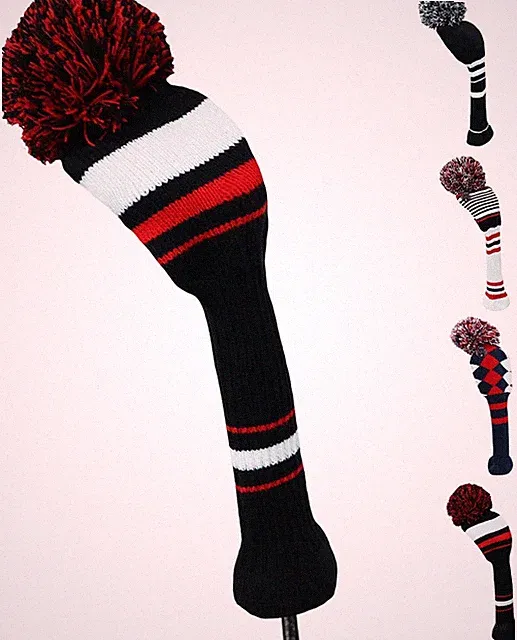Golf Head Covers 1pc Knitted Woods Driver Fairway Hybrid Pom Cover Washable Soft