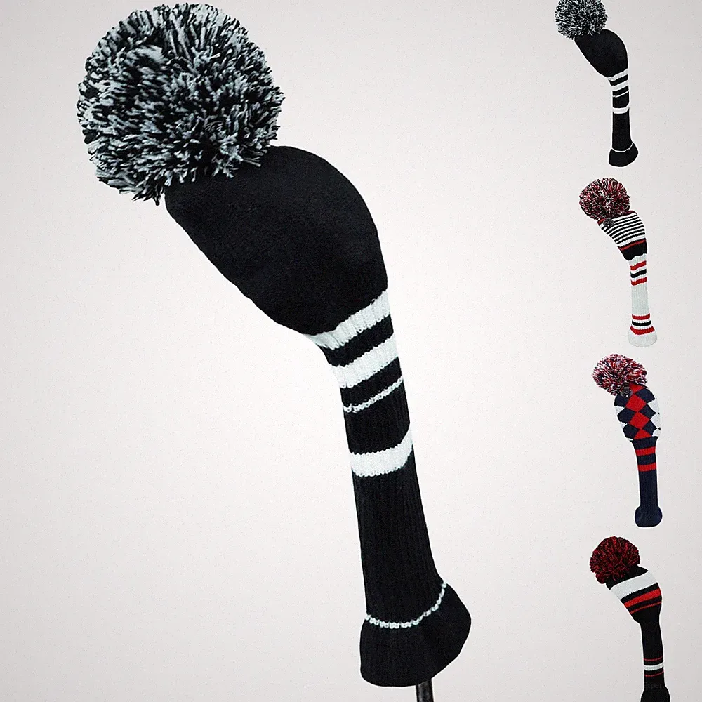 Golf Head Covers Knitted Woods Driver Fairway #5 Hybrid, Black&White Stripes