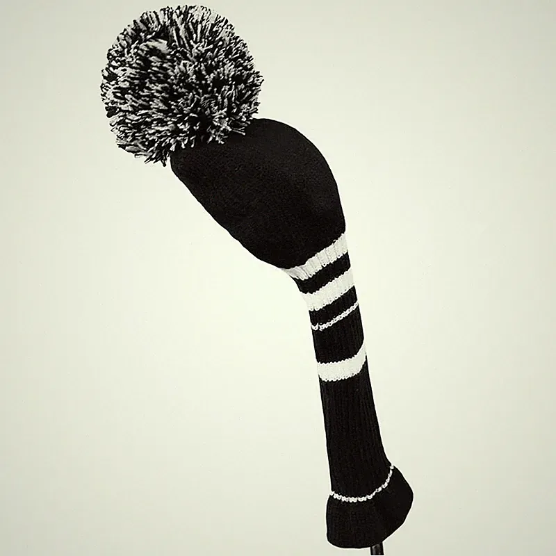 Golf Head Covers Knitted Woods Driver Fairway Hybrid Pom Pom Cover Washable Soft