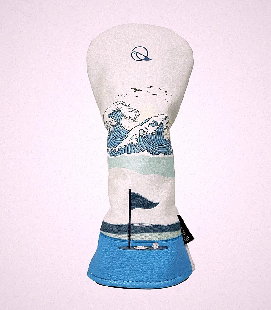 Golf Headcover for Hybrids and Fairway Woods Premium Leather White / Blue