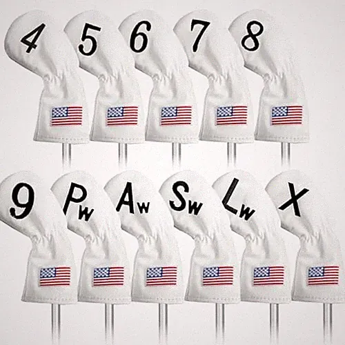 Golf Iron Covers Set US Flag Leather for Irons Value 11 Pack, White-USA Flag