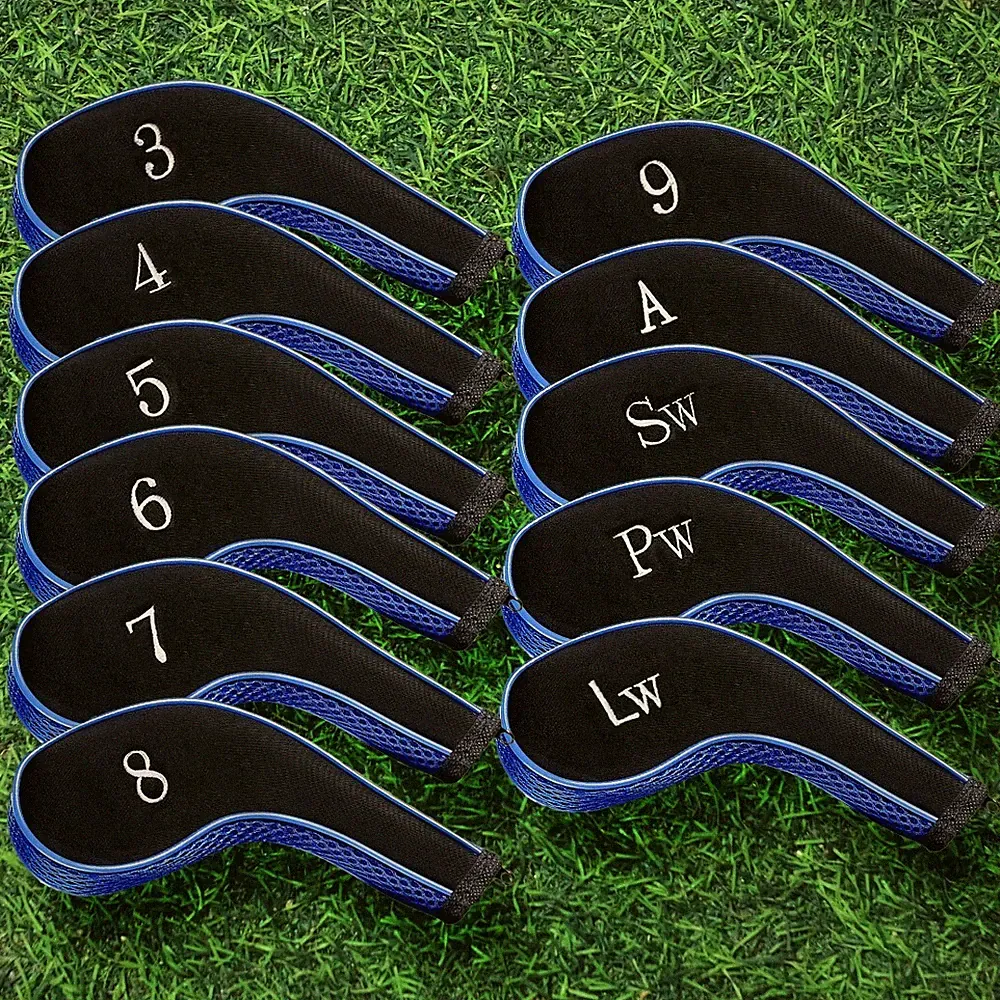 Golf Iron Head Covers 11pc Set 3-LW For LEFT & RIGHT Handed Clubs Black/Blue NEW