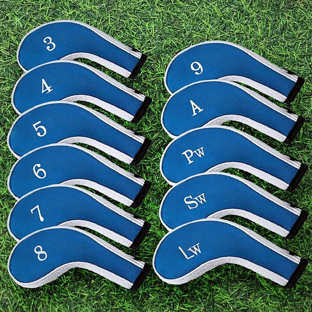 Golf Iron Head Covers 11pc Set 3-LW For LEFT & RIGHT Handed Clubs Blue/White NEW